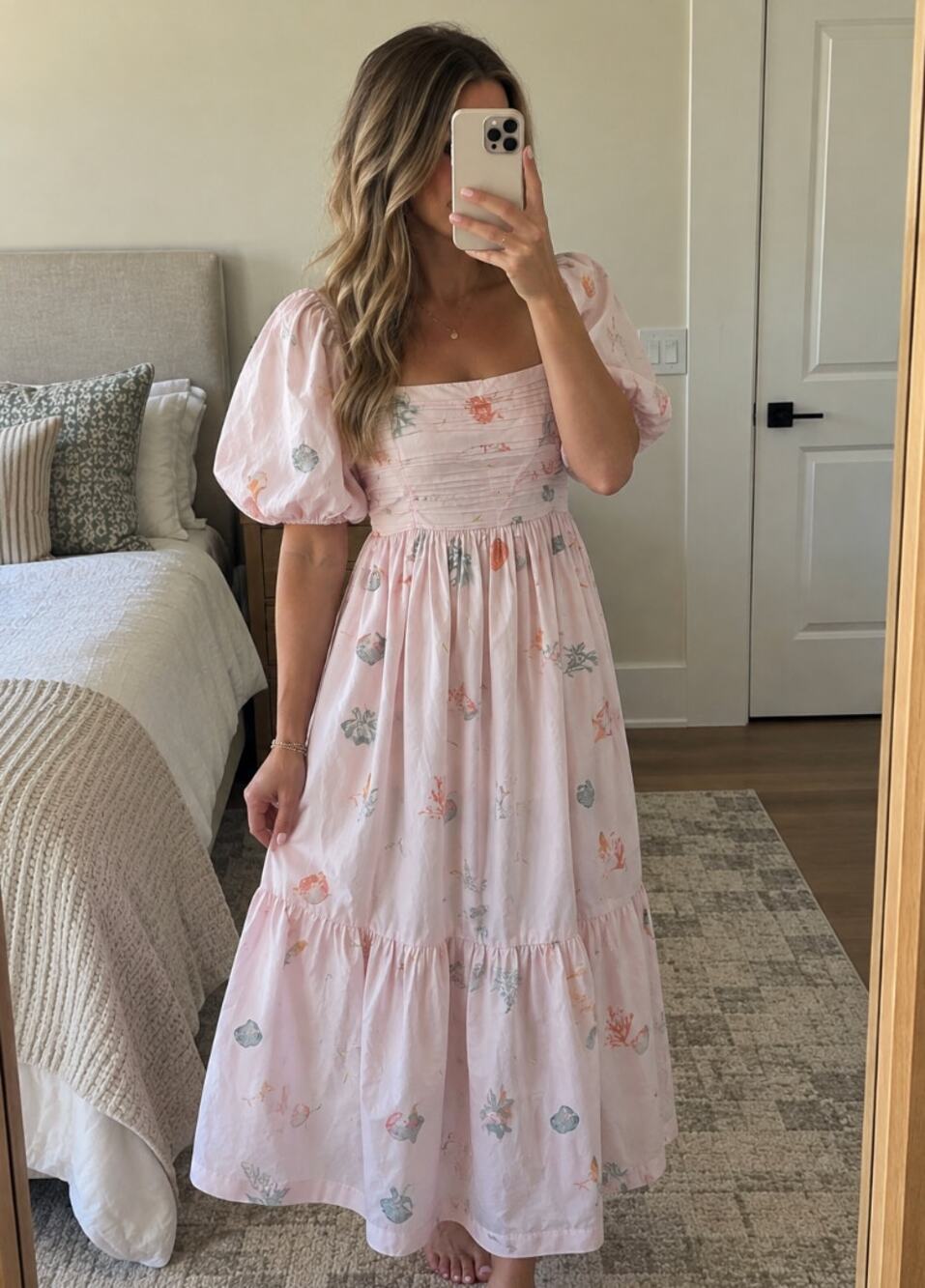 ABERCROMBIE & FITCH Emerson Puff Sleeve Maxi Dress in Seashell Size Medium Tall
